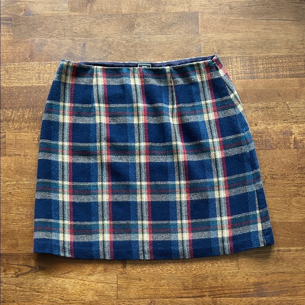 Maurice‘s preppy  90s navy blue plaid USA made mini wool blend skirt size 6​​​​